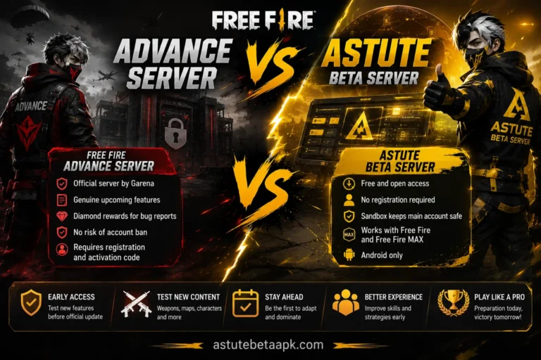 Free Fire Advance Server vs Astute Beta Server