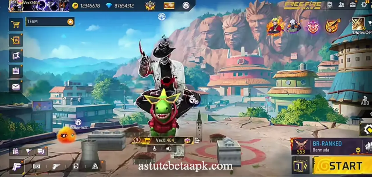 Free Fire battle royale ranked team lobby with squad ready for match
