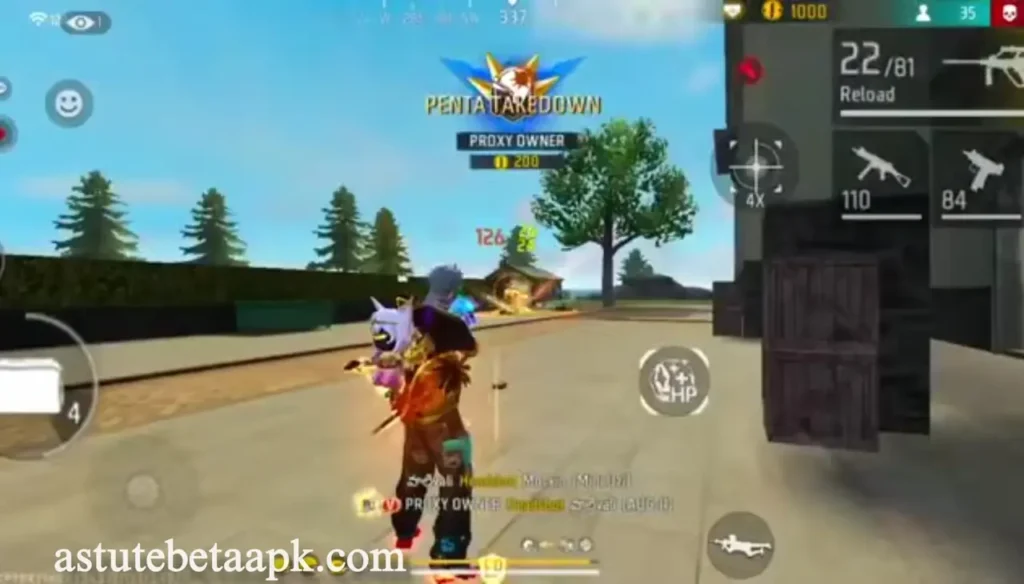 Free Fire OB55 gameplay with Penta Takedown combat action